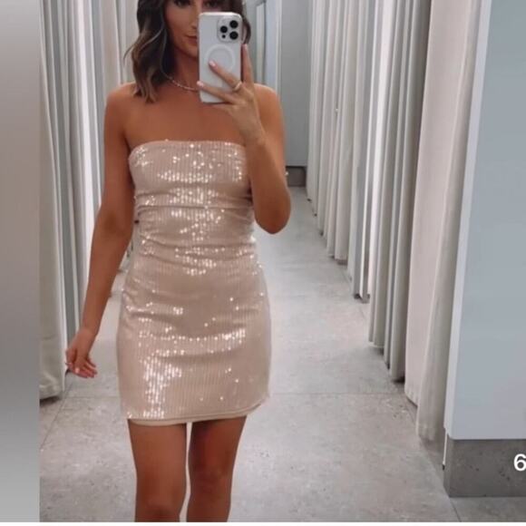 Zara Pink STRAPLESS DRESS WITH SEQUINS Size Extra Large XL - Picture 4 of 10